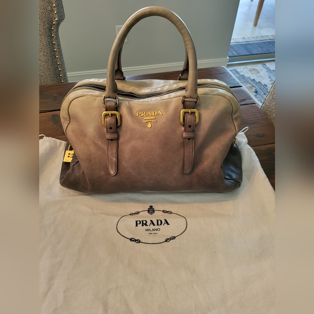 Authentic PRADA Amber Glace Calf Leather Sfumato